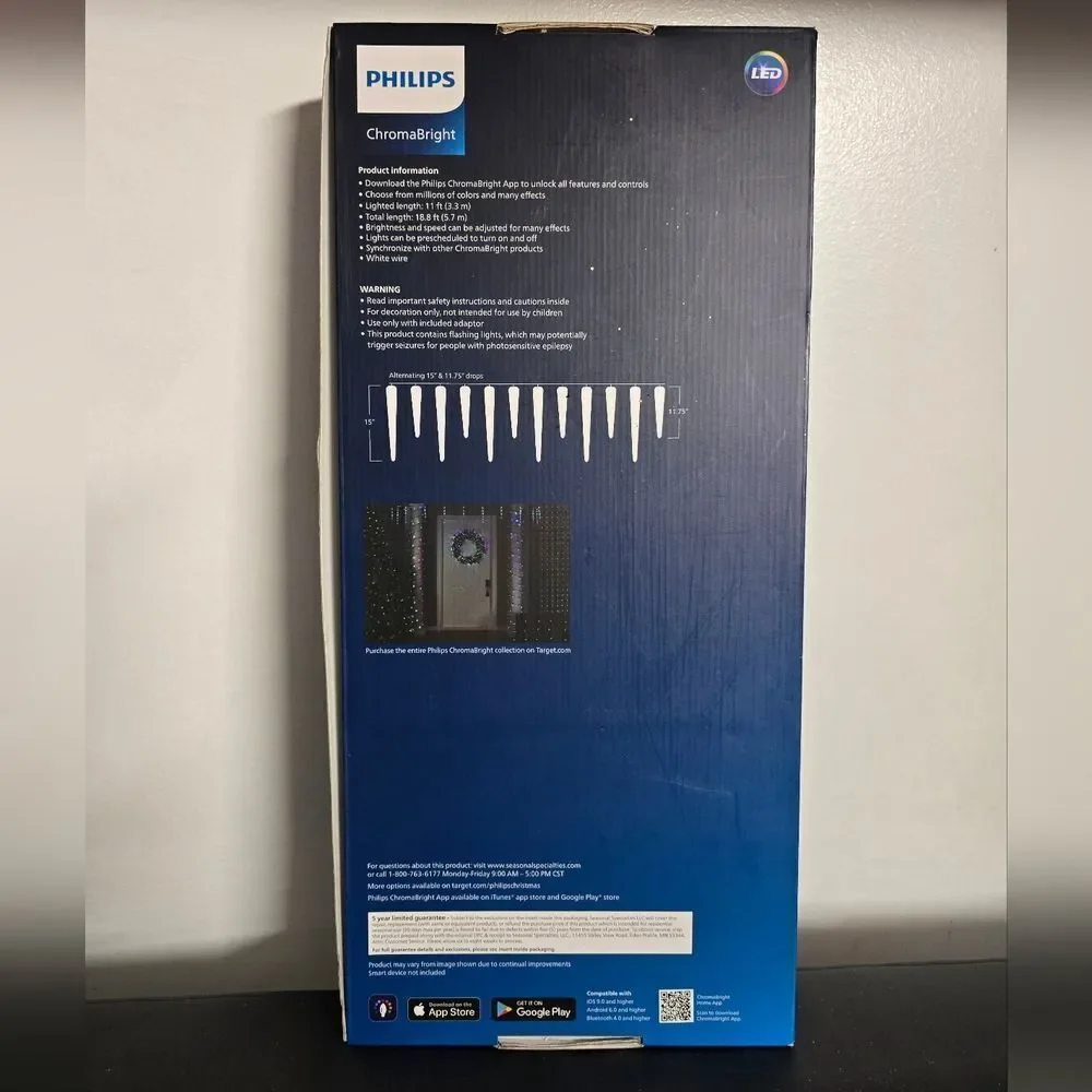 Philips 12ct ChromaBright LED App Controlled Molded Icicle with RGB LED's